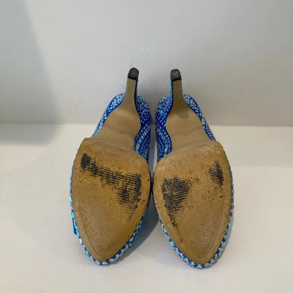 ENZO ANGIOLINI size 8 blue fun embellished platform peep toe heel - Picture 9 of 11